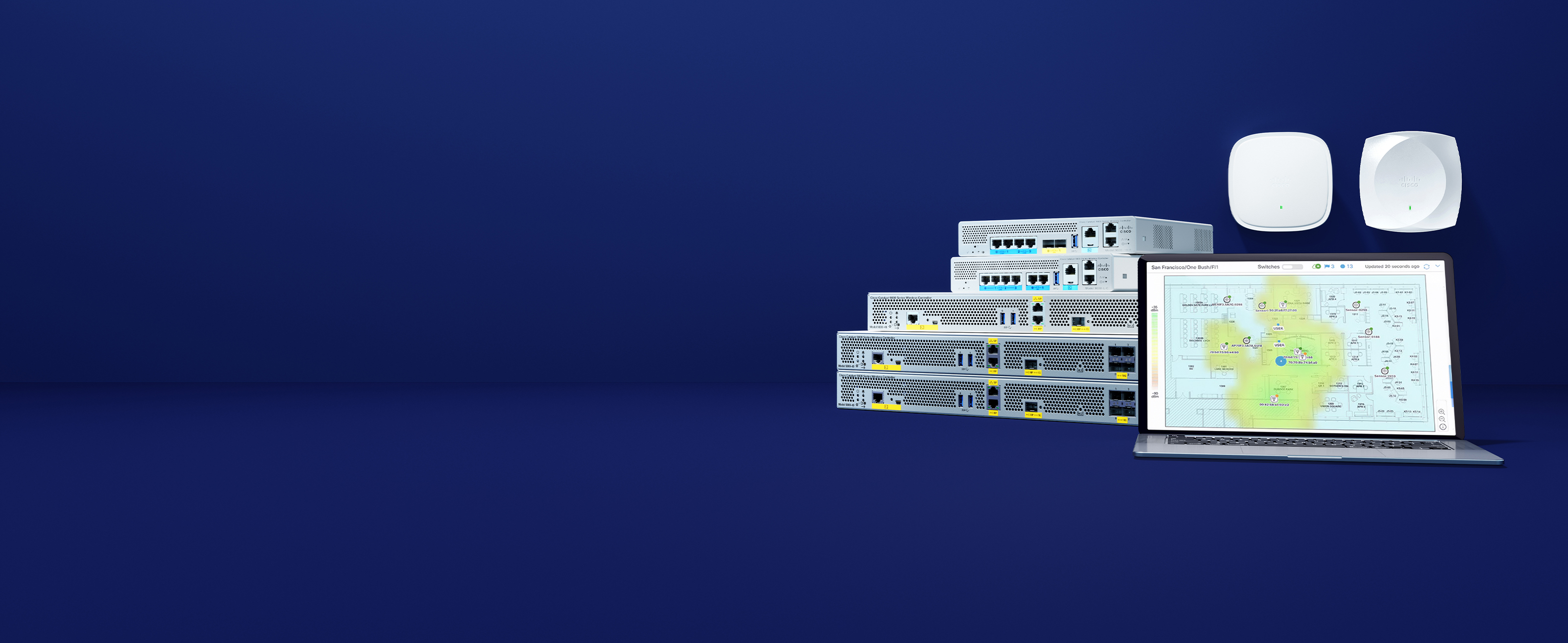 Cisco Catalyst 9800 wireless lan controllers, Cisco Cataylst access point, with Cisco Catalyst Center 3D analyzer image