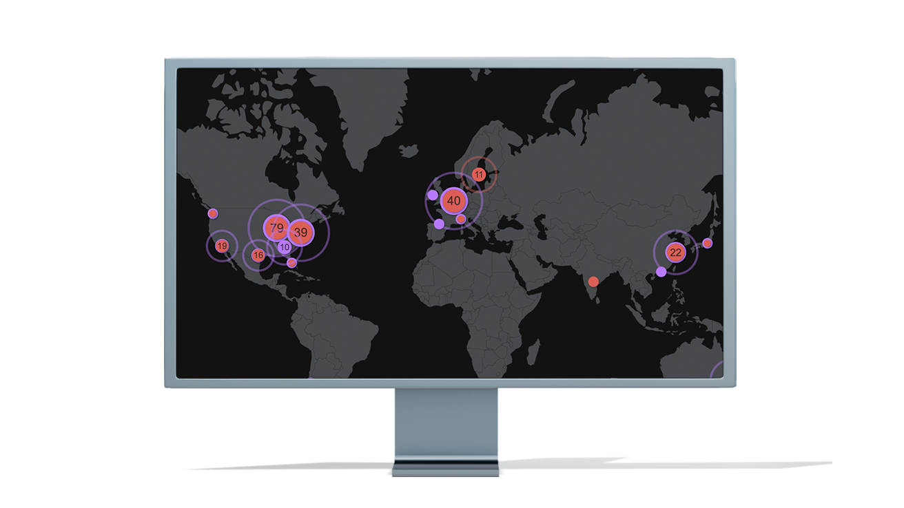 Monitor displaying ThousandEyes Internet Outages Map